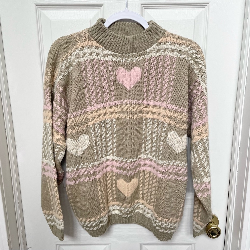 Hot Cashews Vintage Made in USA gold glitter heart sweater 100% acrylic MEDIUM
